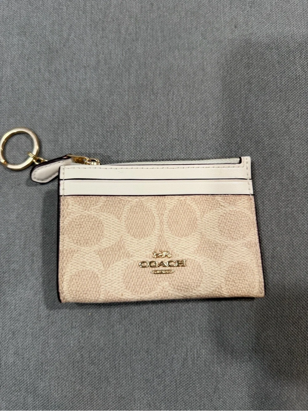 Coach Pale Pink Signature Card Case with Gold Key Ring